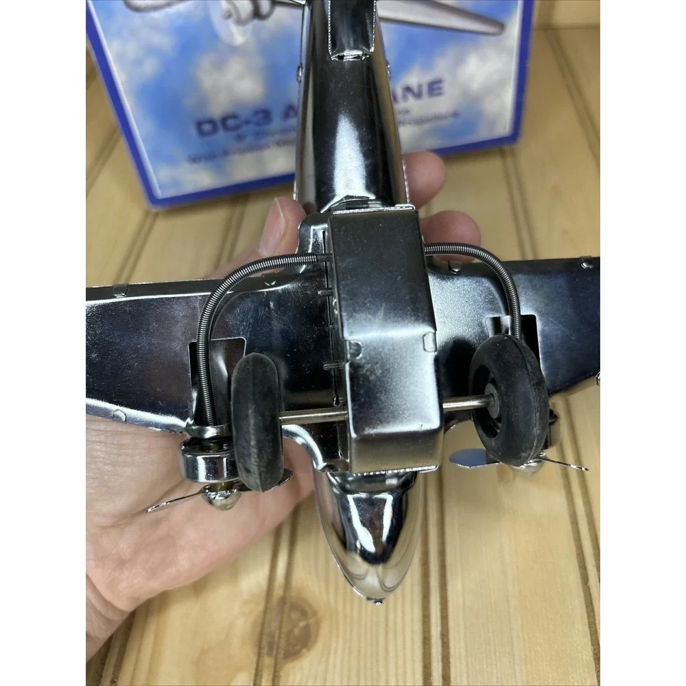 Vintage Schylling‎ Tin DC-3 Toy Airplane Friction Motor Turning Propellers